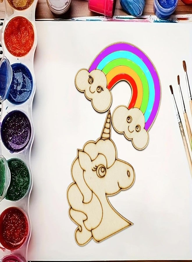 Cliths 32 Pcs MDF Wooden Unicorn and Rainbow Cutouts for DIY Crafts Unfinished Shapes to Paint Craft Ornaments for Kids Unicorn Birthday Party Gift Tags Home Decoration Craft Projects - Image 5